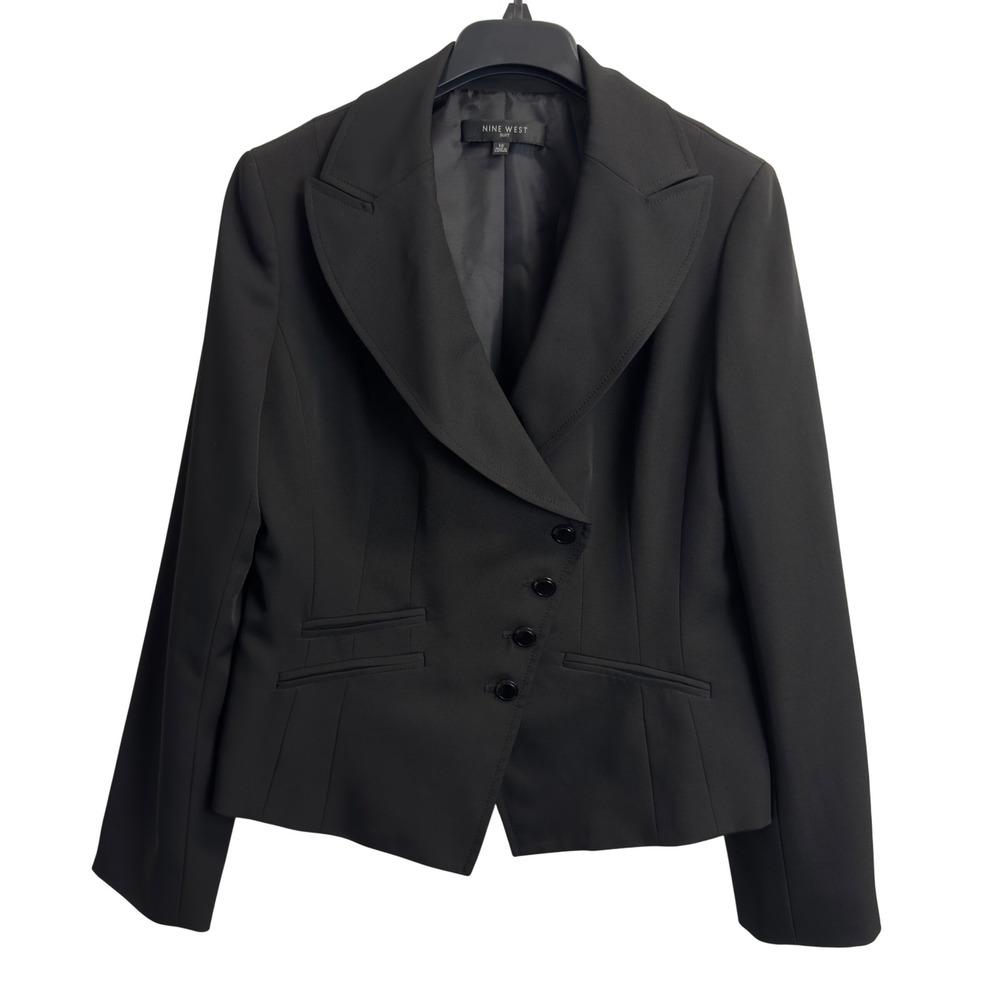 Nine West Suit Womens Black Asymmetrical 4-Button Blazer Jacket Size 12